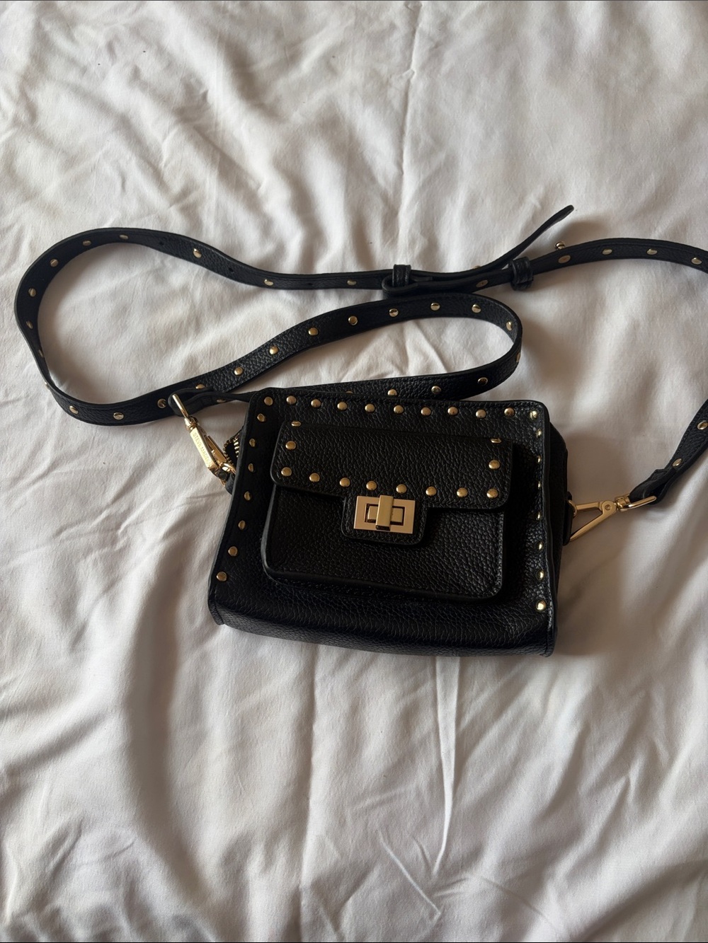 Steve Madden Black Studded Crossbody with Gold Hardware